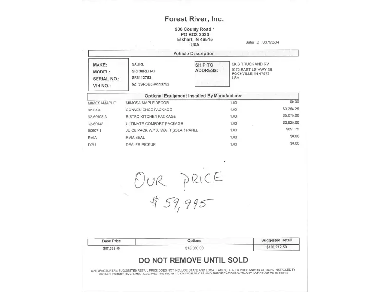 2024 Forest River Sabre 38RLH