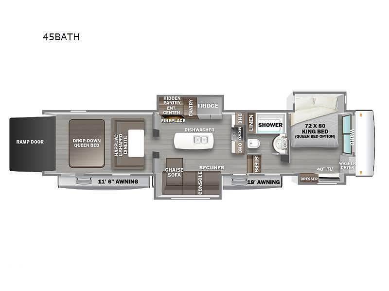 A photo of this 2023 Forest River Riverstone 45BATH Toy Hauler