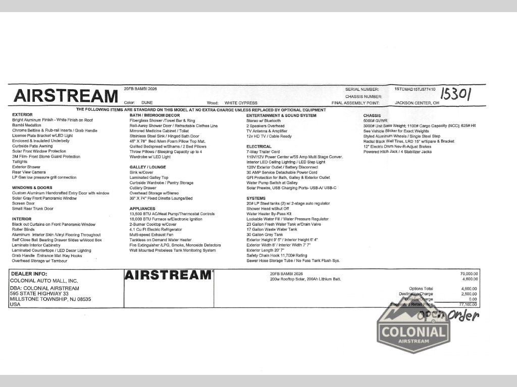 A photo of this 2026 Airstream Bambi 20FB