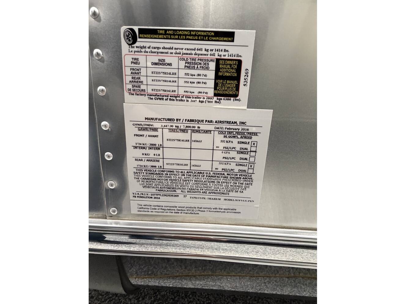A photo of this 2016 Airstream PENDLETON 27FB