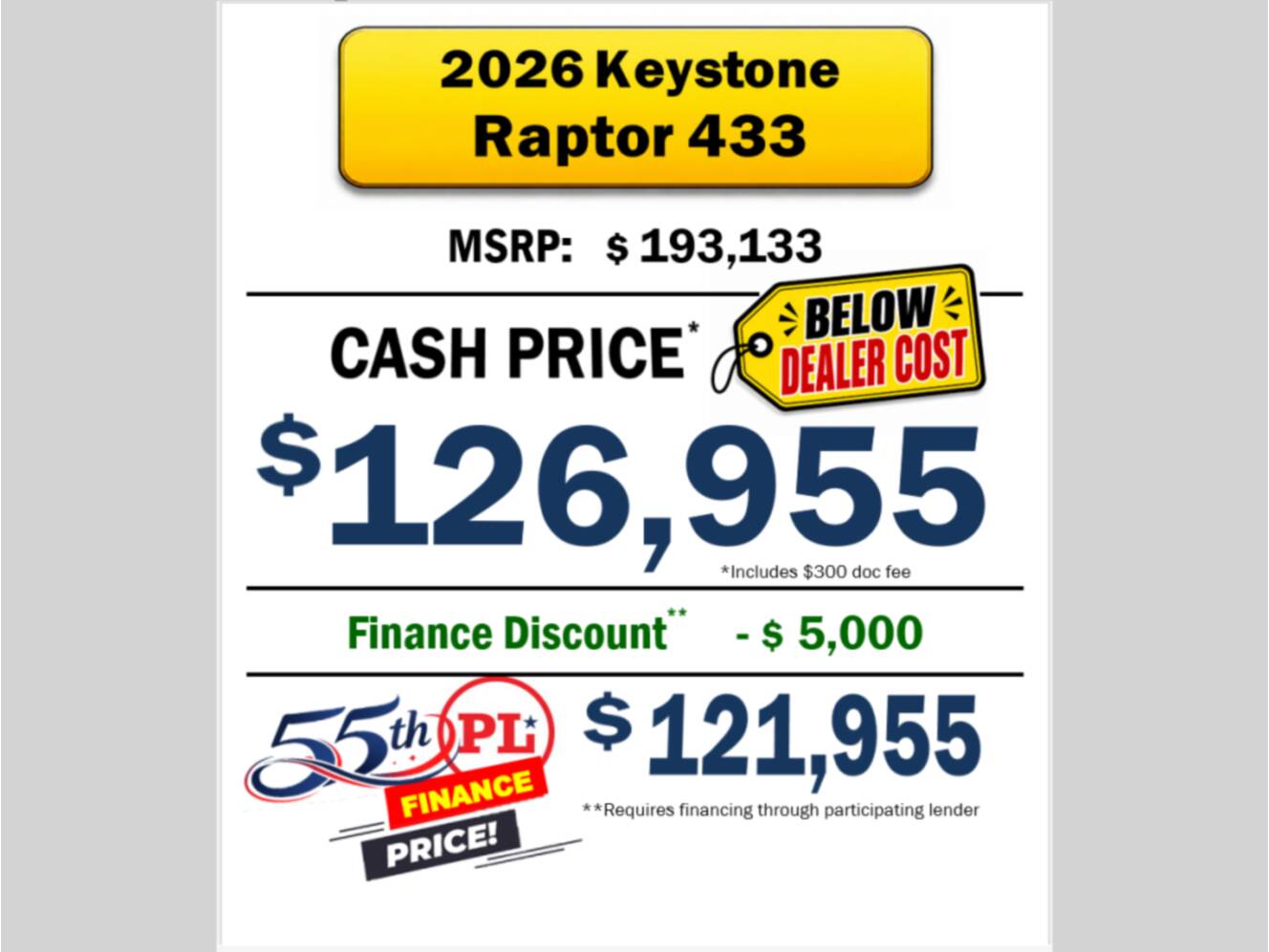 A photo of this 2026 Keystone Rv Raptor 433