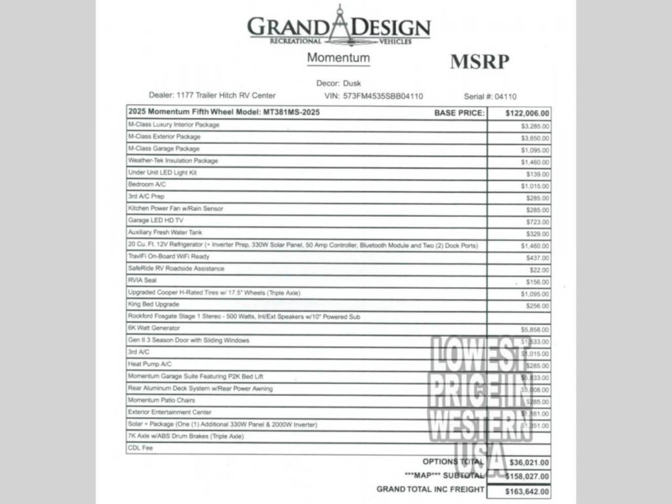 A photo of this 2025 Grand Design Momentum M-Class 381MS