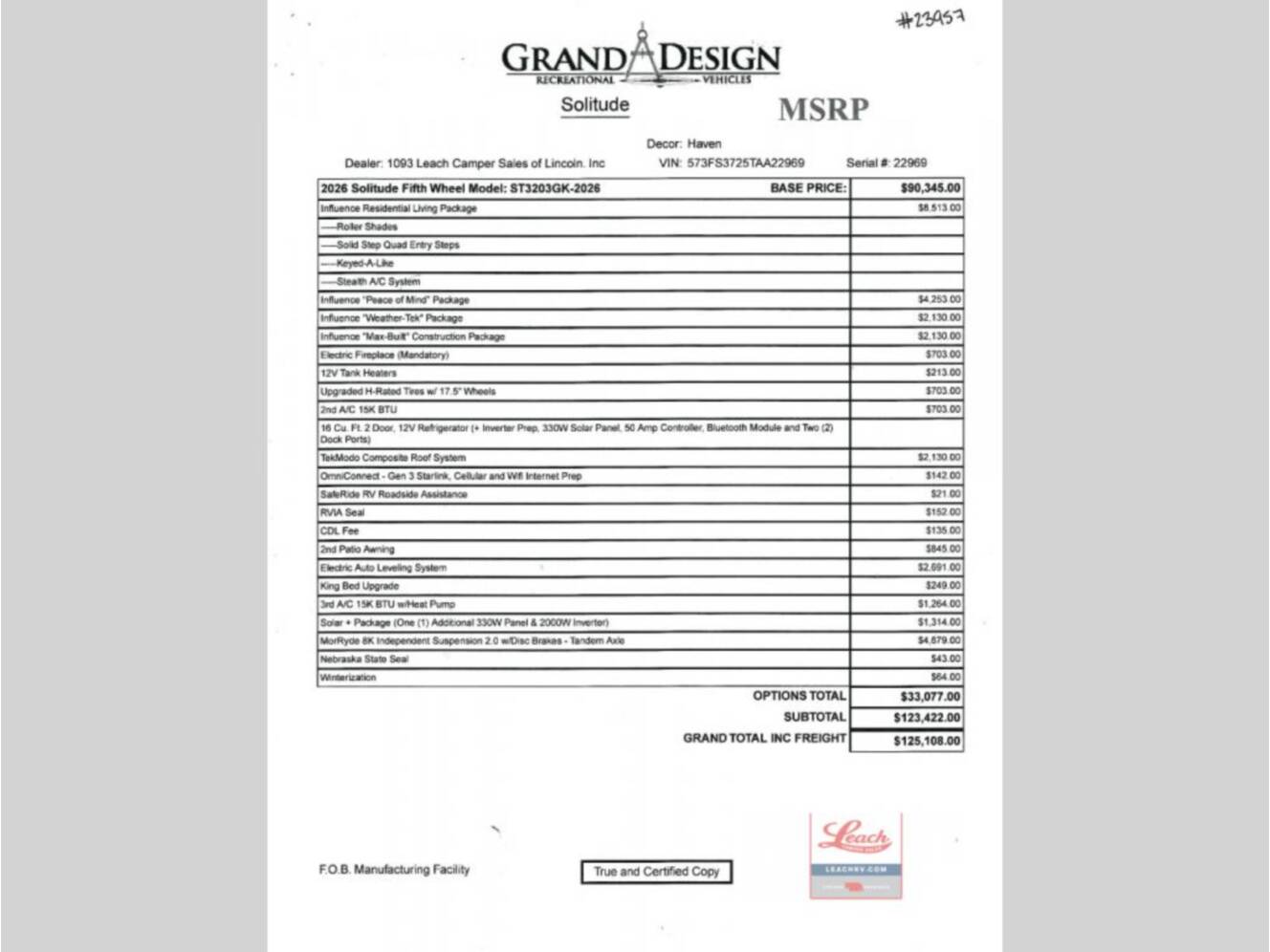 A photo of this 2026 Grand Design Influence 3203GK
