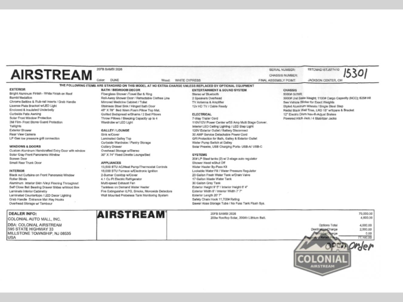 A photo of this 2026 Airstream Bambi 20FB
