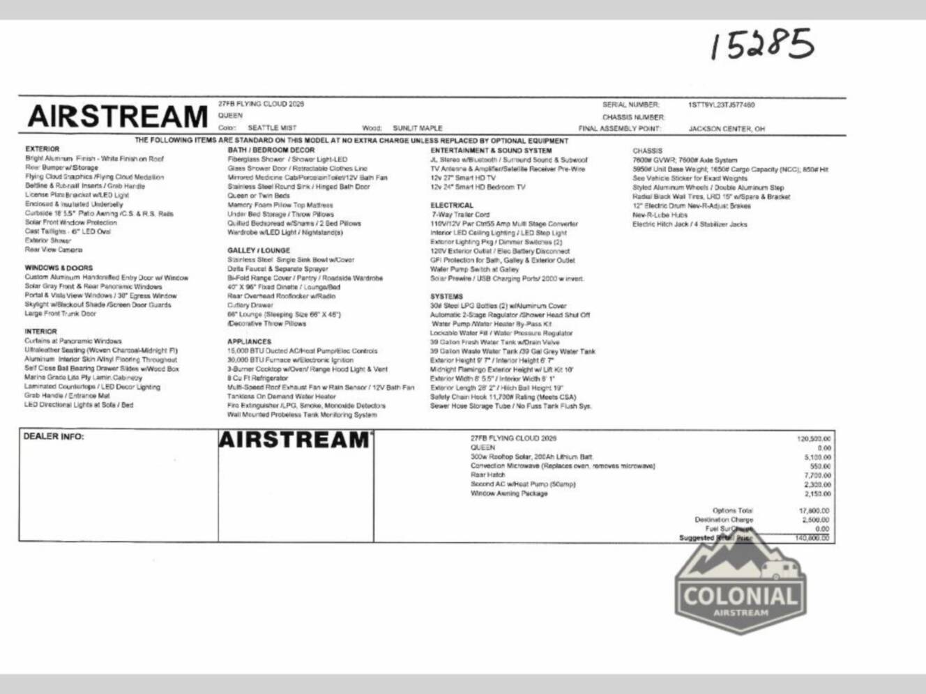 A photo of this 2026 Airstream Flying Cloud 27FBQ Queen Hatch