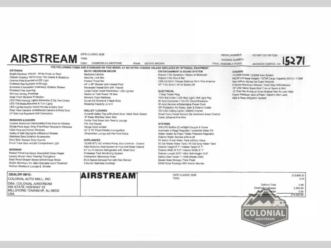 A photo of this 2026 Airstream Classic 33FBT Twin