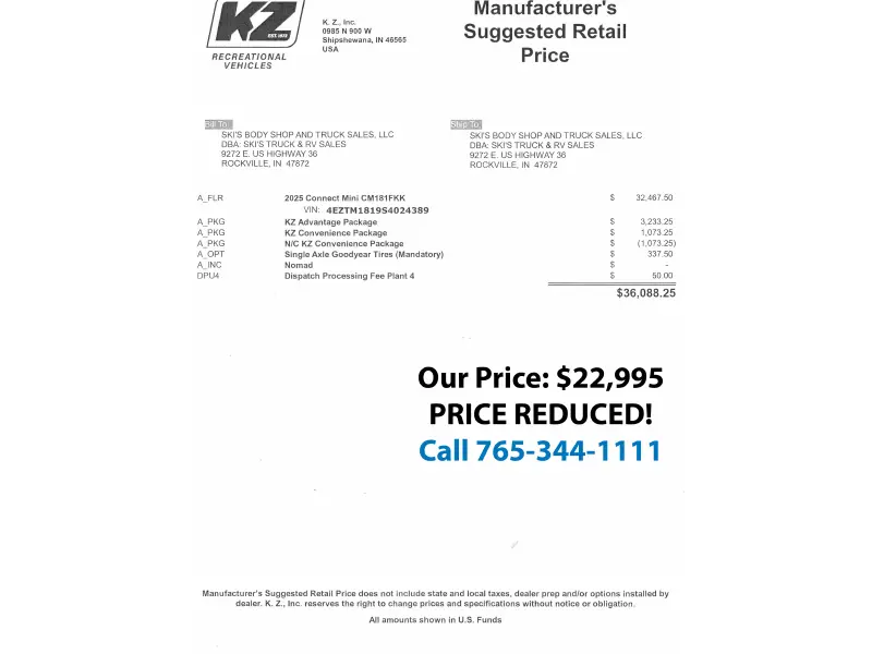 2025 KZ RV Connect Mini CM181FKK