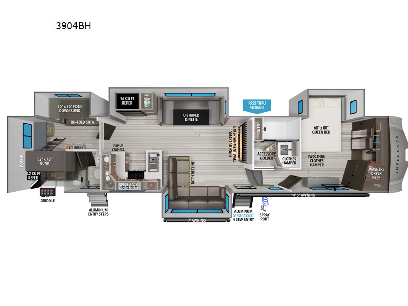A photo of this 2026 Grand Design Influence 3904BH