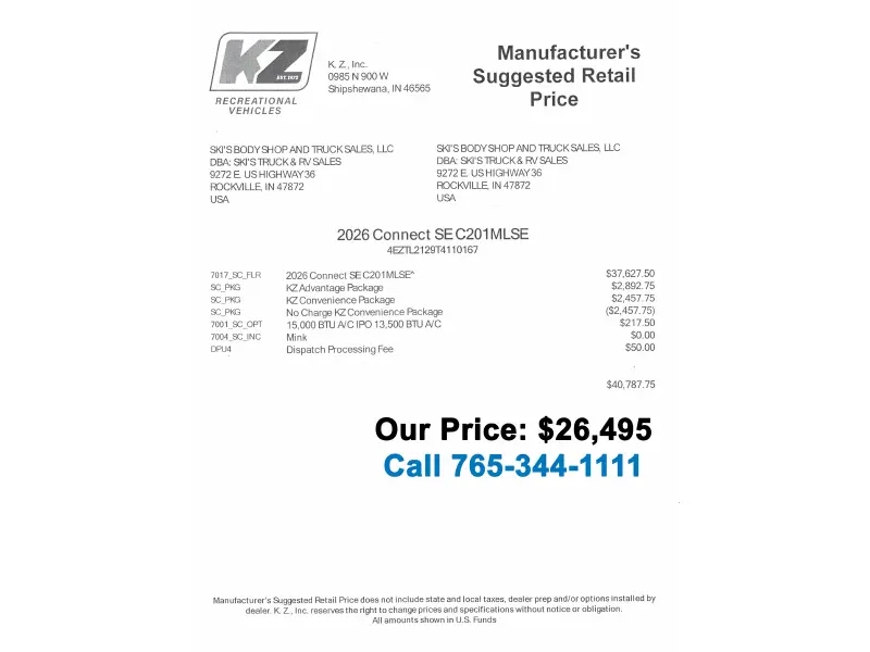 2026 KZ RV Connect SE 201MLSE