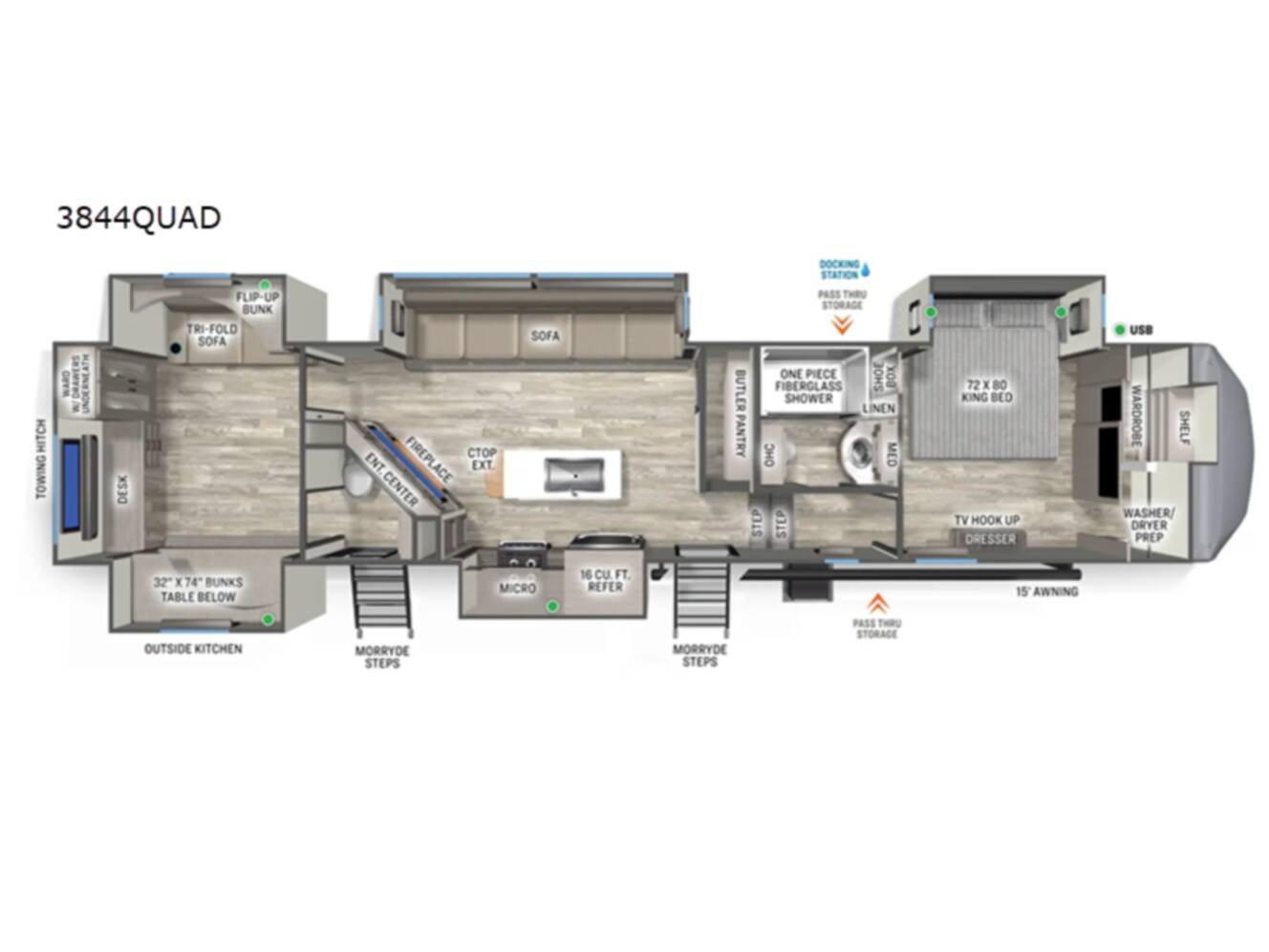 A photo of this 2026 Forest River Rv Sandpiper 3844QUAD