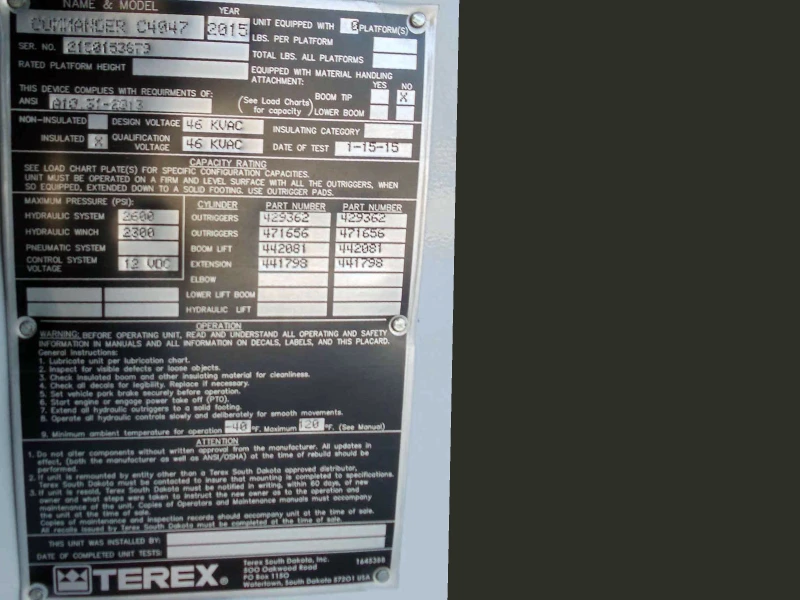 2015 FORD F750 XL SUPER DUTY  TEREX TELELECT C4047 DIGGER DERRICK