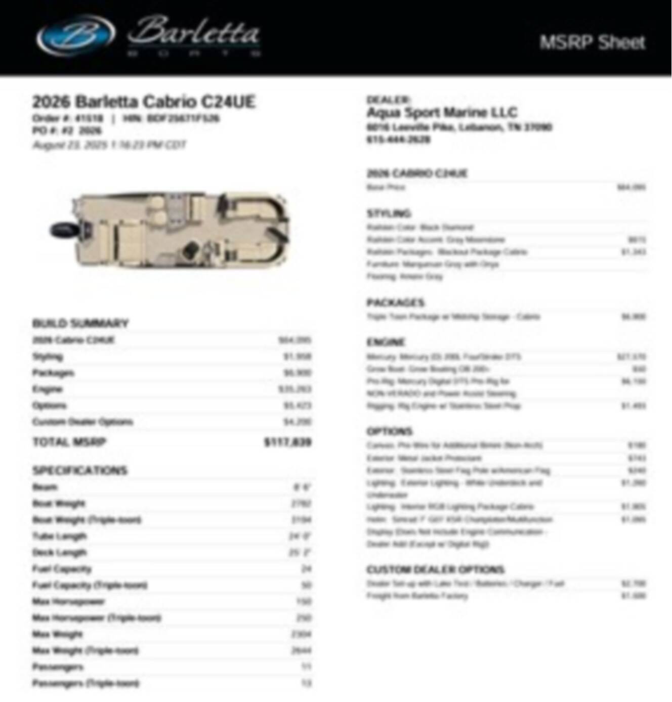 A photo of this 2026 Barletta Boats Cabrio 24 UE