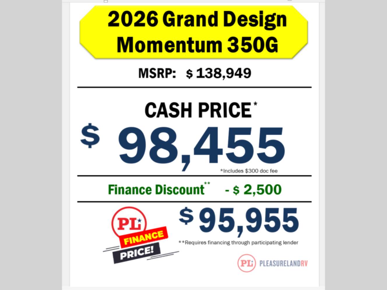 A photo of this 2026 Grand Design Momentum G-Class 350G
