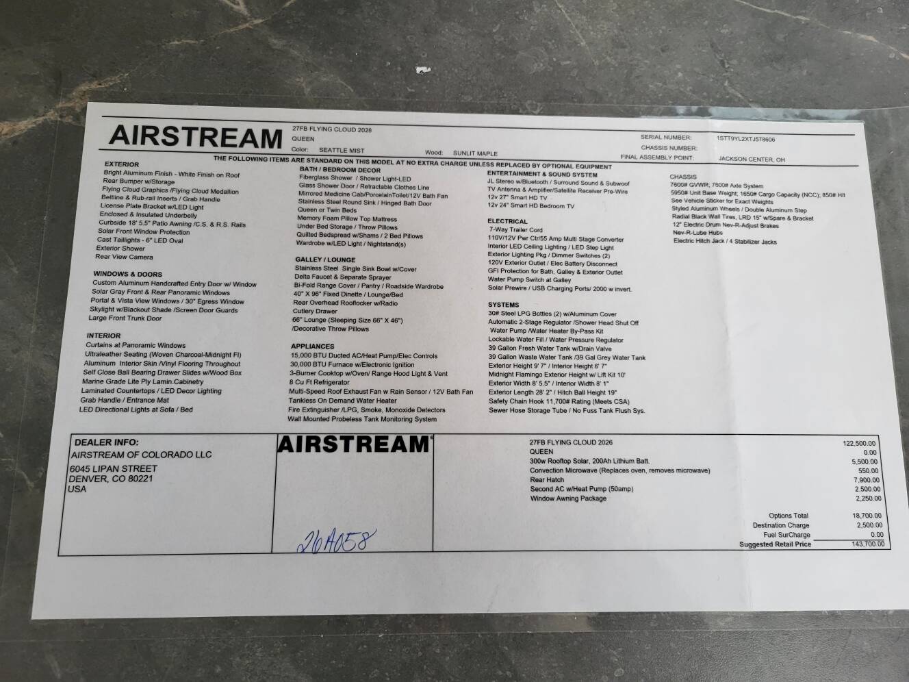 A photo of this 2026 Airstream Flying Cloud 27FB Queen Hatch