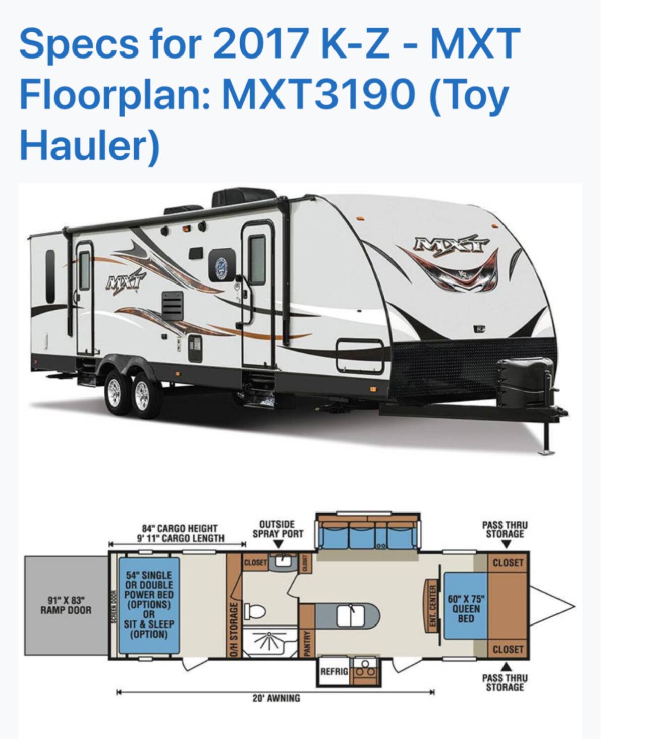 A photo of this 2017 K-Z MXT MXT3190