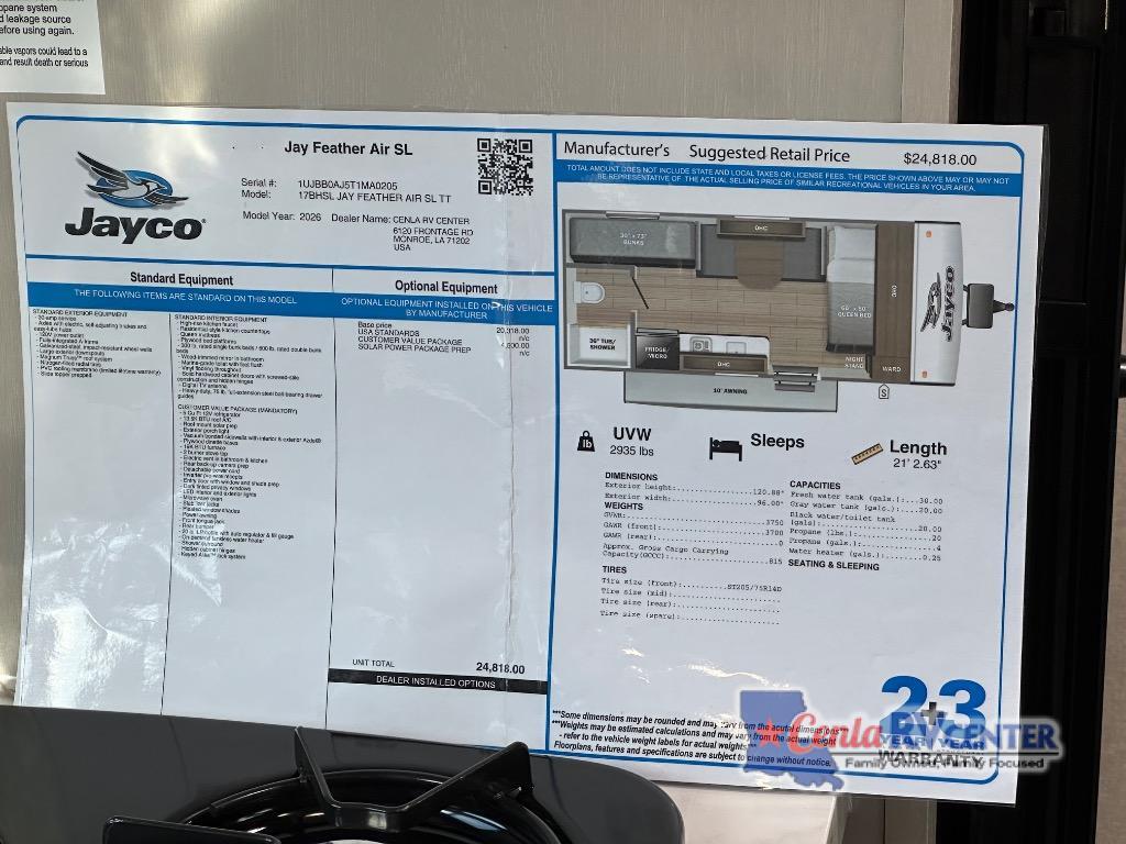 2026 Jayco Jay Feather Air SL 17BHSL in alexandria LA