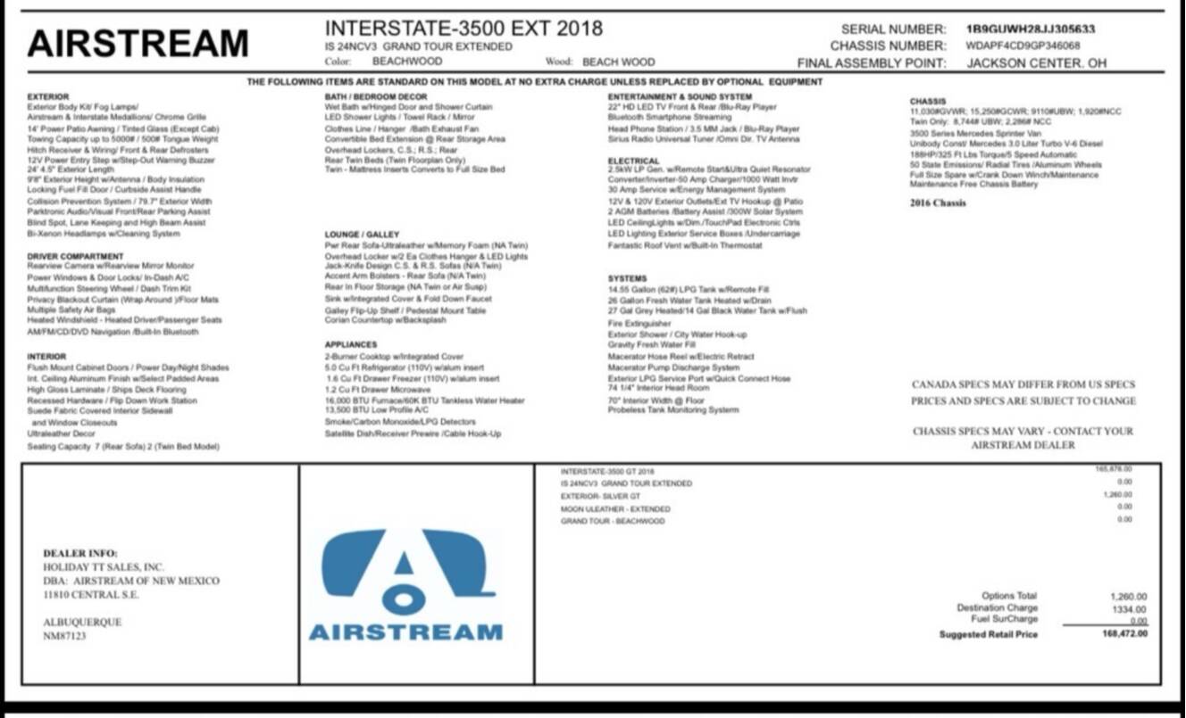 A photo of this 2018 Airstream INTERSTATE GRAND TOUR 3500 EXT