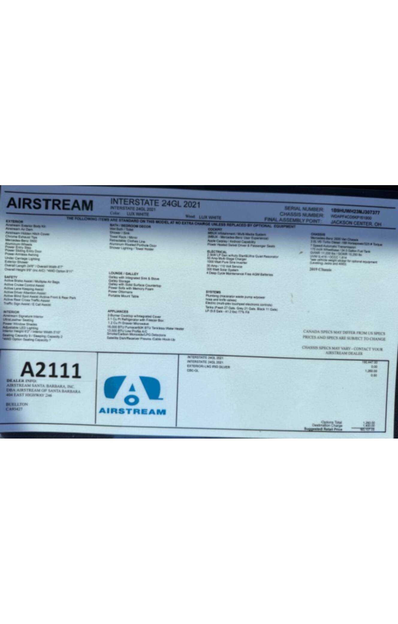 A photo of this 2021 Airstream INTERSTATE 24GL