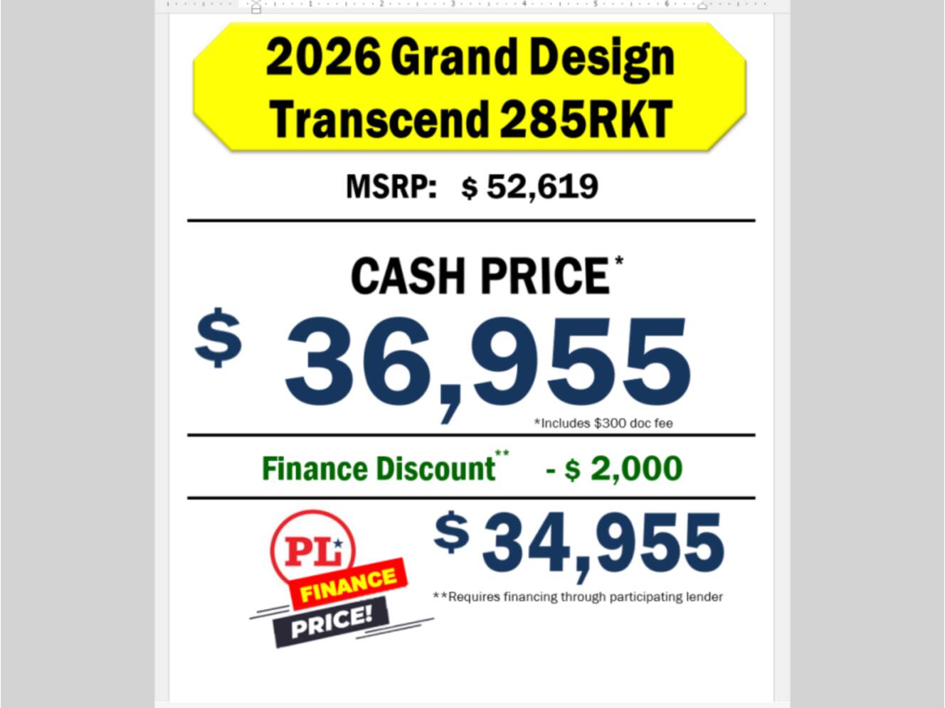 A photo of this 2026 Grand Design Transcend 285RKT