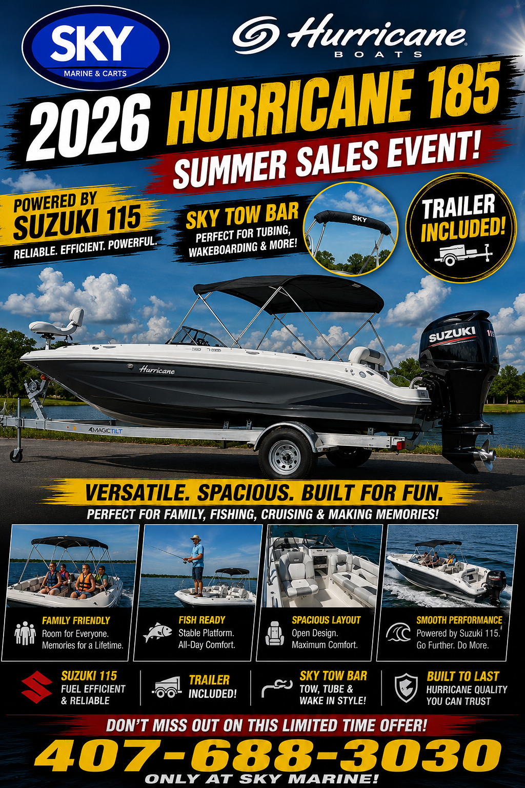 2026 Hurricane SunDeck Sport 185 OB Deck Boat SS 188 OB in sanford FL