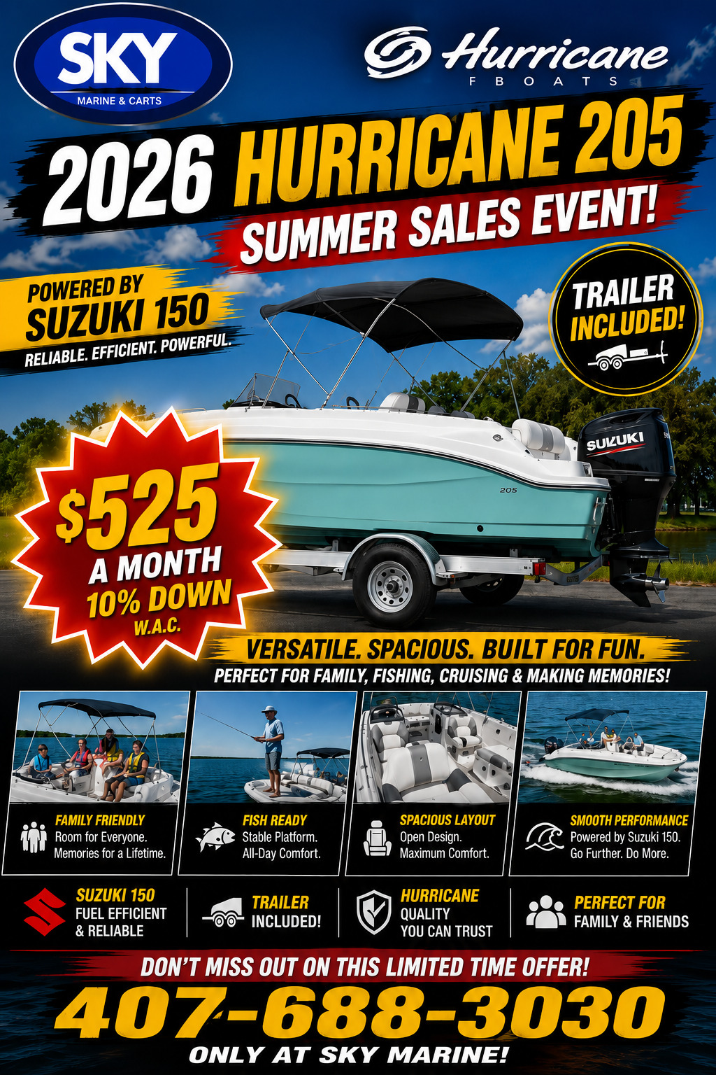 2026 Hurricane SunDeck Sport 205 OB Deck Boat SS 188 OB in sanford FL