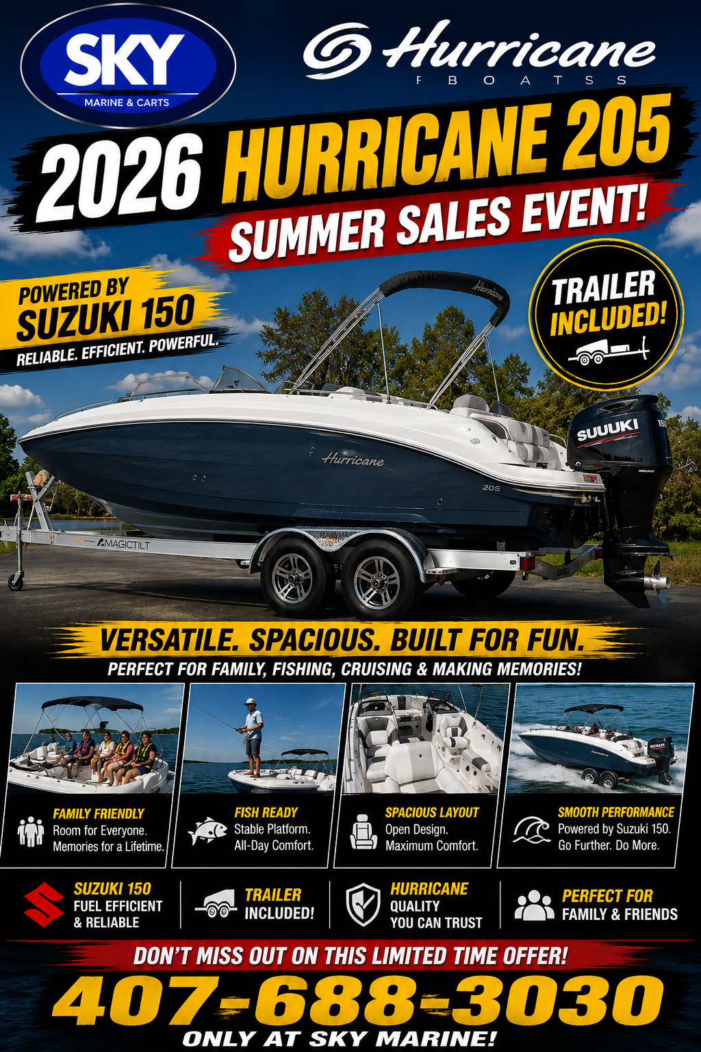 2026 Hurricane SunDeck Sport 205 OB Deck Boat SS 188 OB in sanford FL