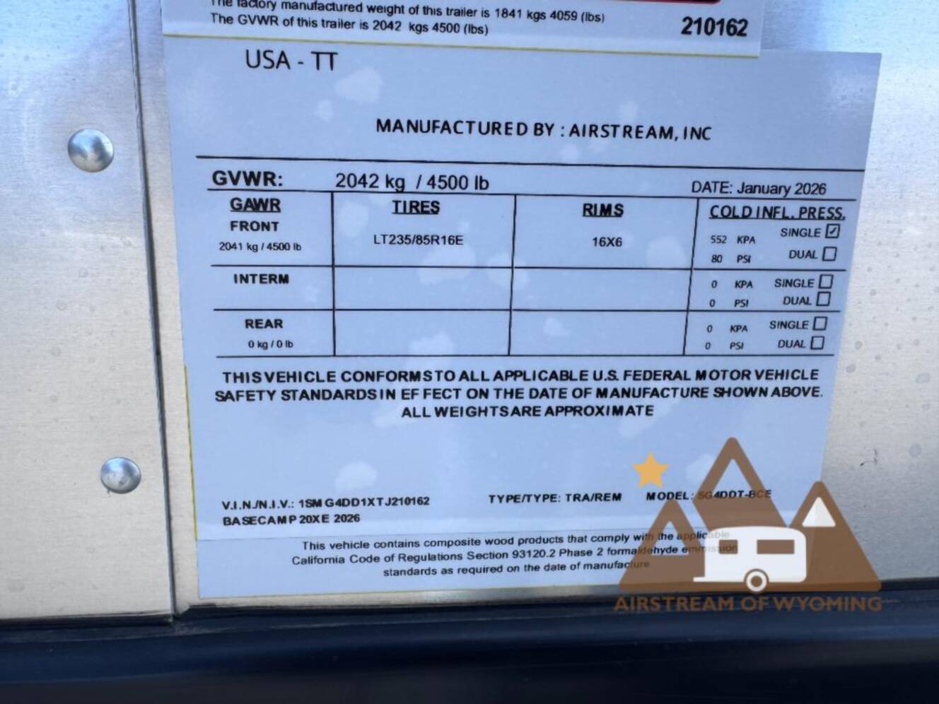 A photo of this 2026 Airstream Basecamp Xe 20Xe