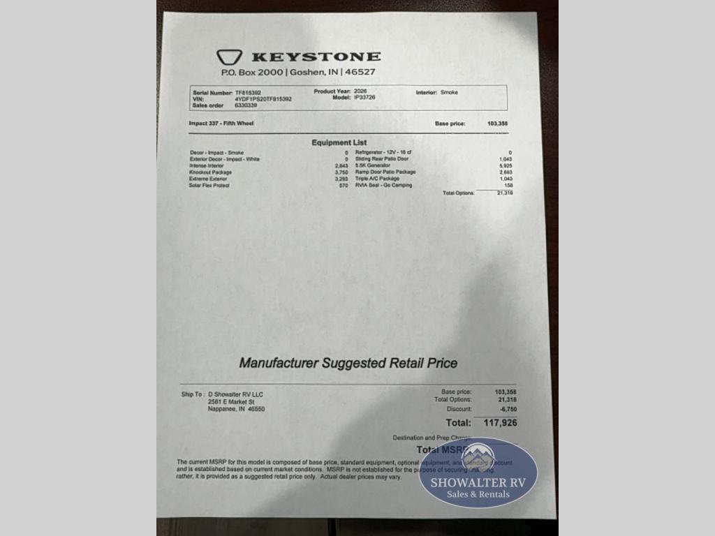 2026 Keystone Rv Fuzion Impact Edition 337 in nappanee IN