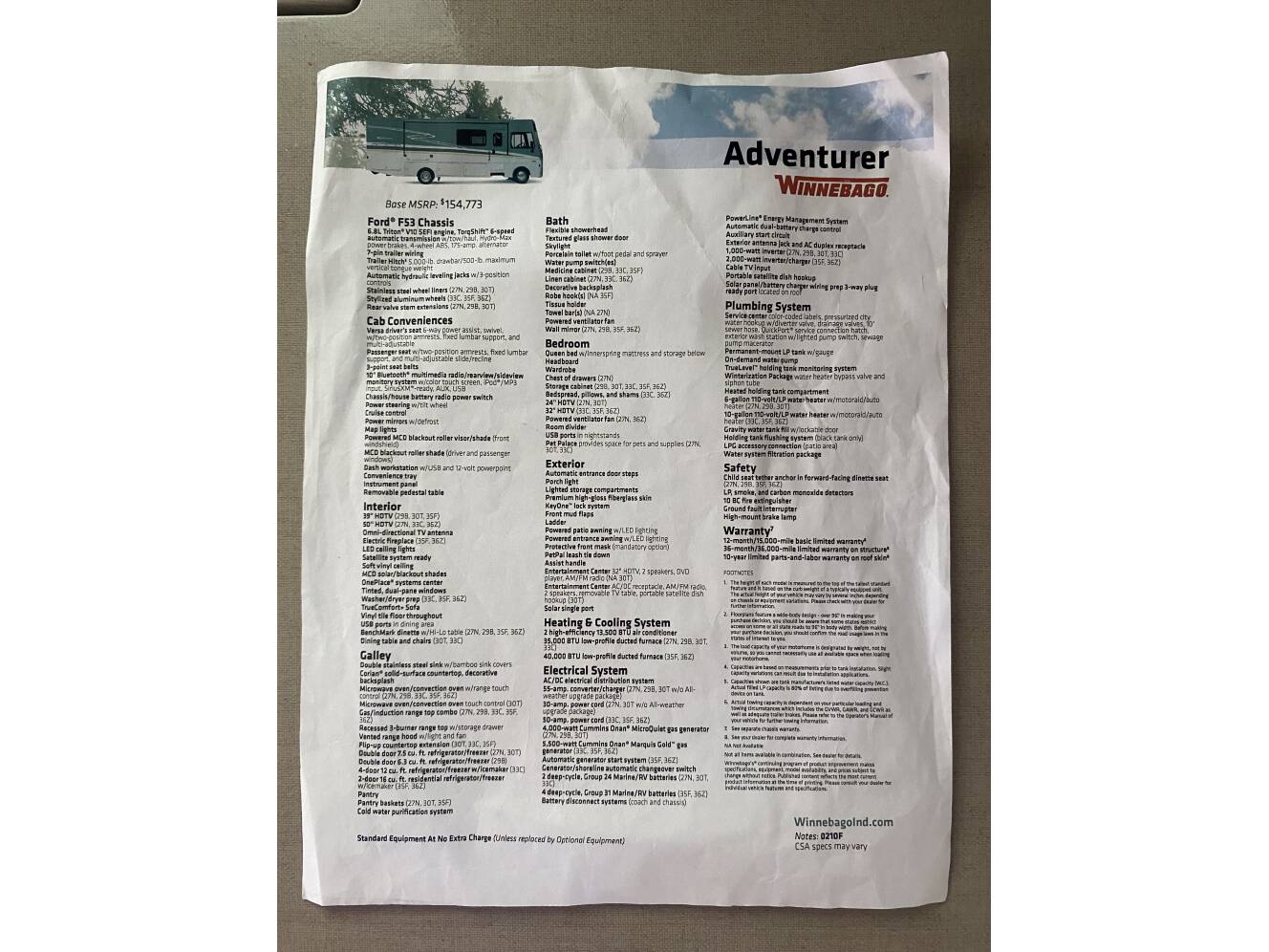 A photo of this 2020 Winnebago ADVENTURER 33C