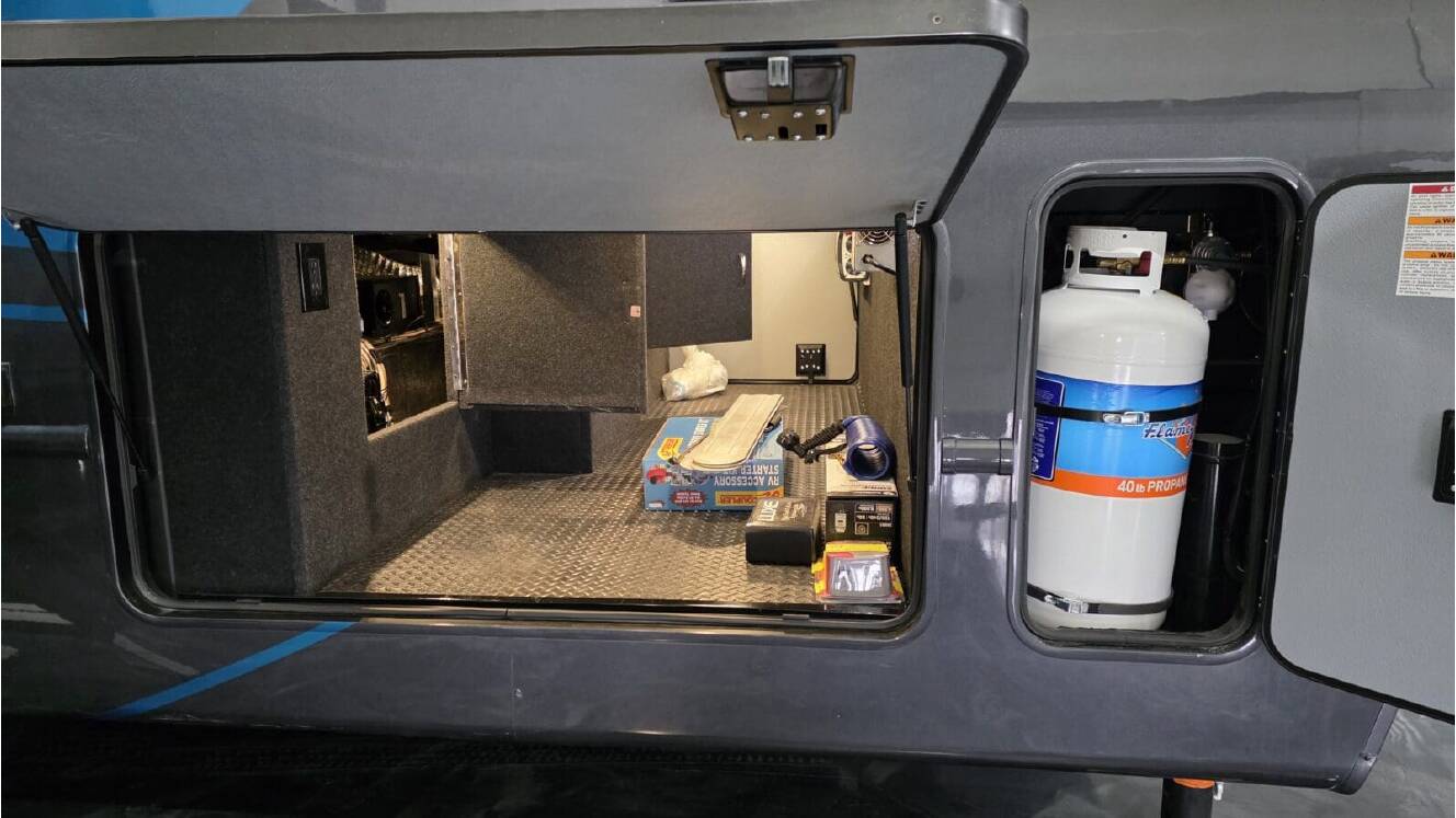 A photo of this 2026 Luxe TOY HAULER 48FB