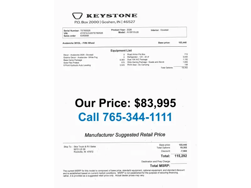 2026 Keystone Alpine Avalanche Edition 381DL
