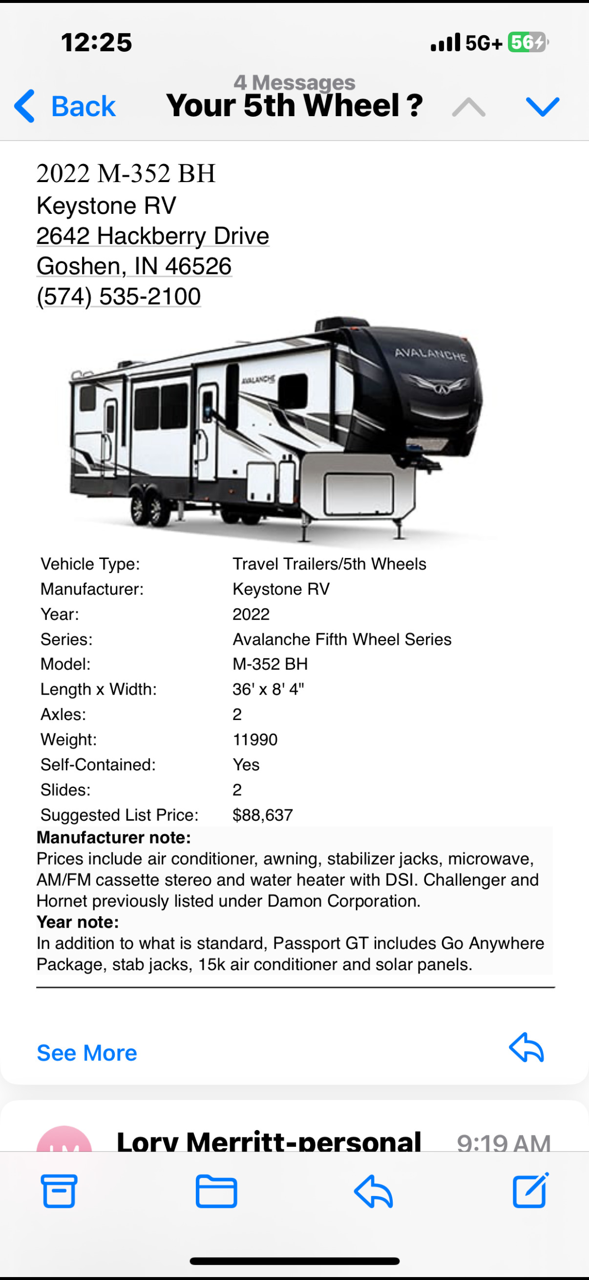 2022 Keystone AVALANCHE 352BH RV
