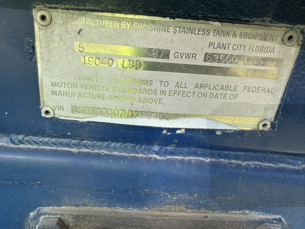 1987 SUNSHINE 6900 GAL. MC307 316SS insulated chemical tanker in Florence, TX