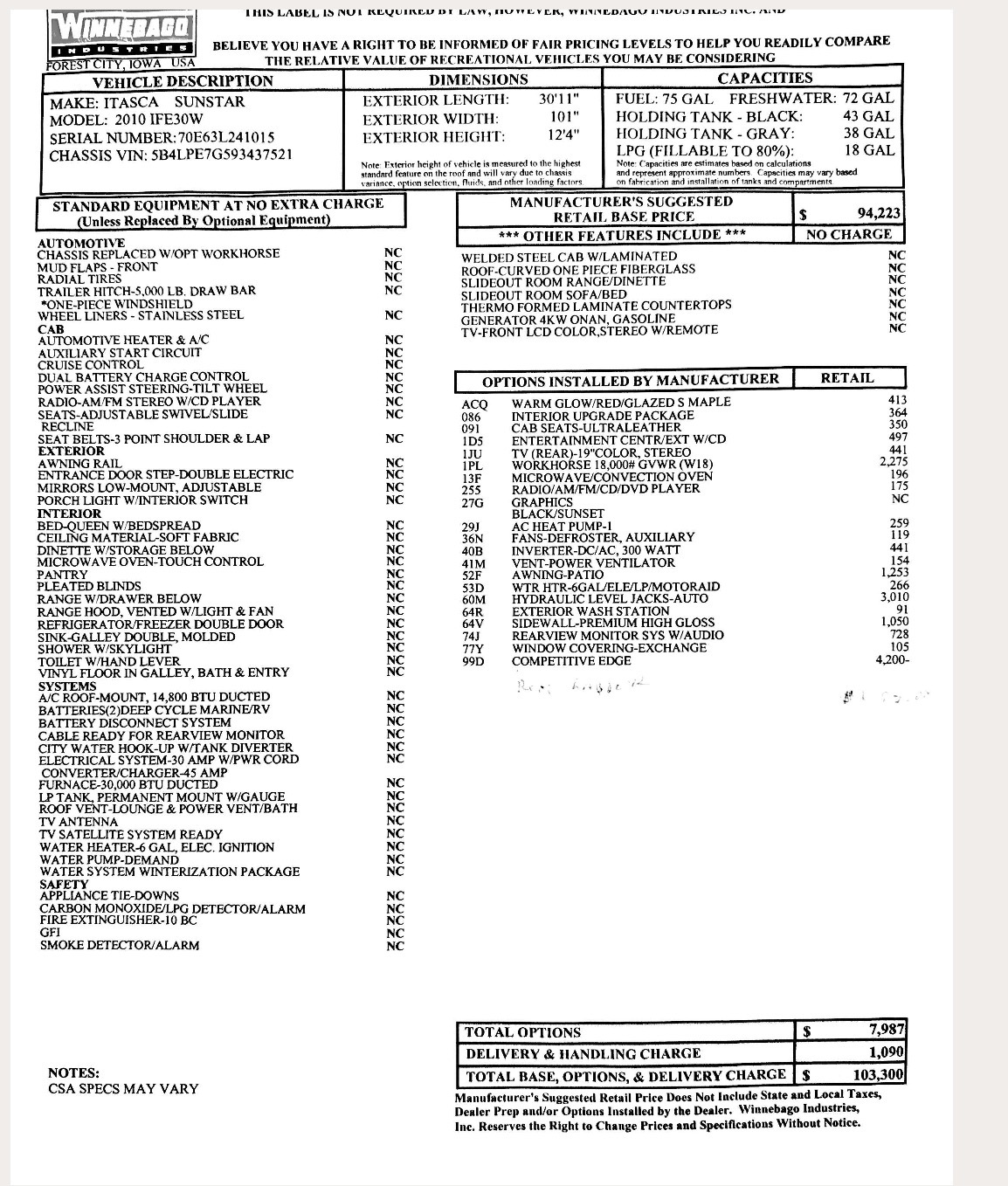 2010 Winnebago ITASCA SUNSTAR 31BE in chelsea OK