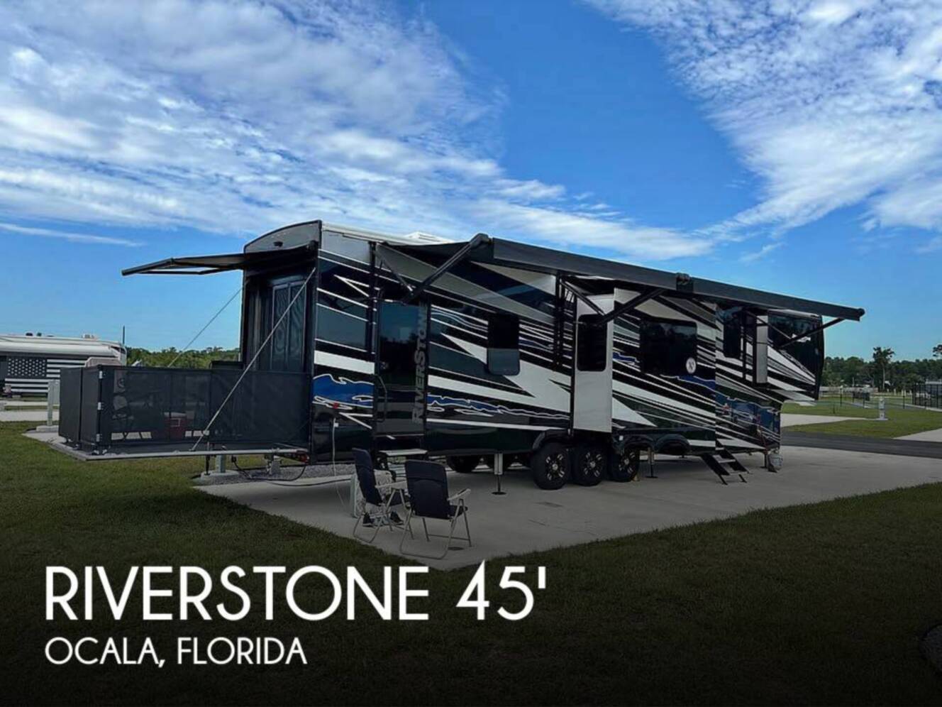 A photo of this 2023 Forest River Riverstone 45BATH Toy Hauler