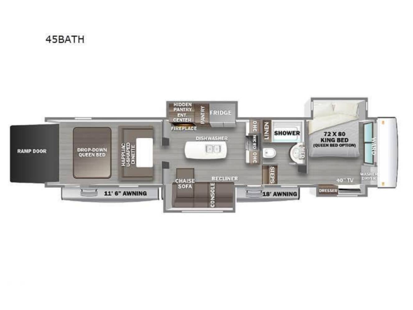 A photo of this 2023 Forest River Riverstone 45BATH Toy Hauler