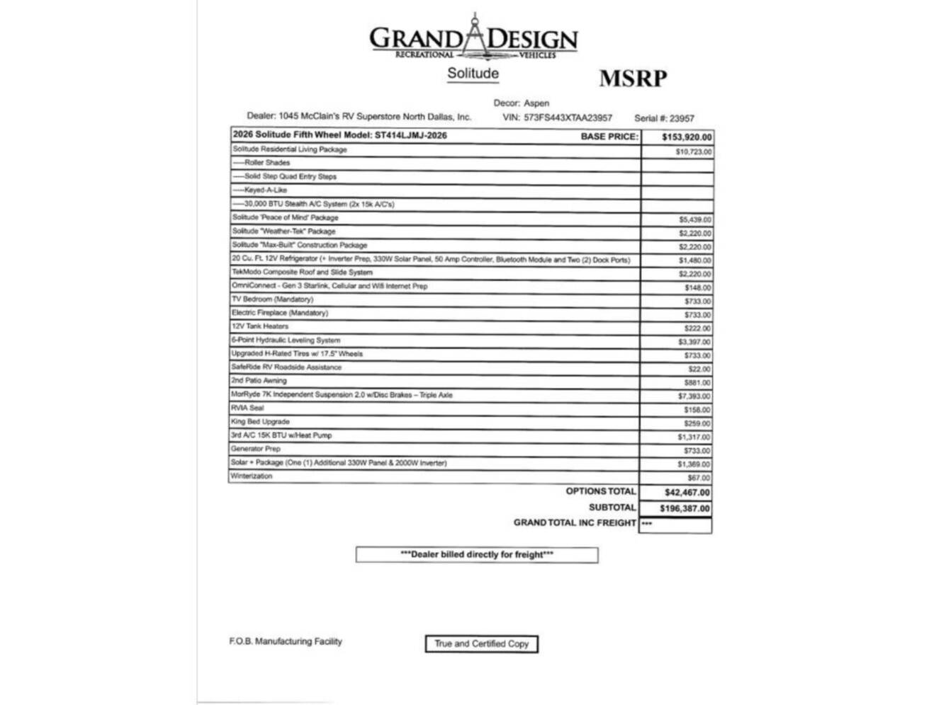 A photo of this 2026 Grand Design Solitude 414LJMJ