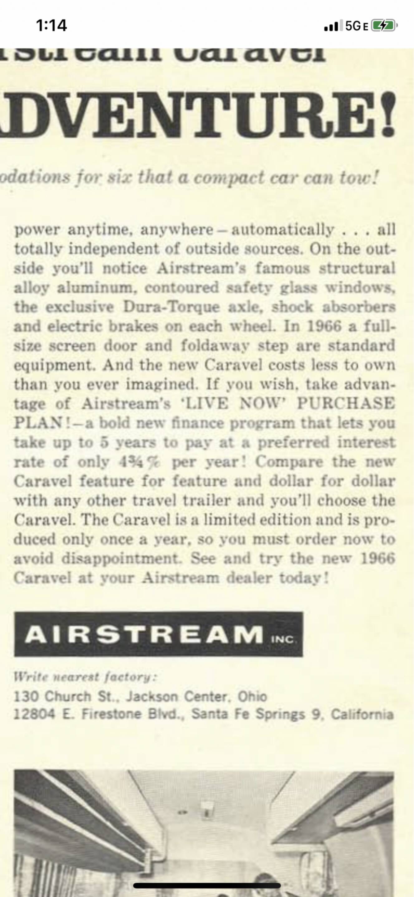 A photo of this 1966 Airstream CARAVEL 17