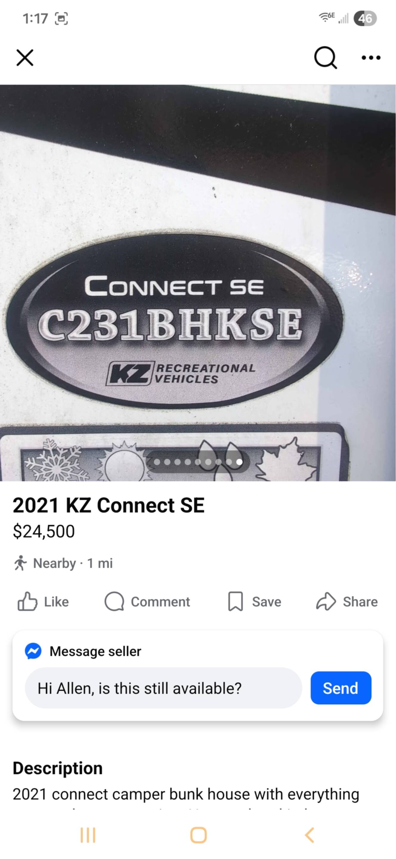 A photo of this 2021 K-Z CONNECT SE 231BHKSE