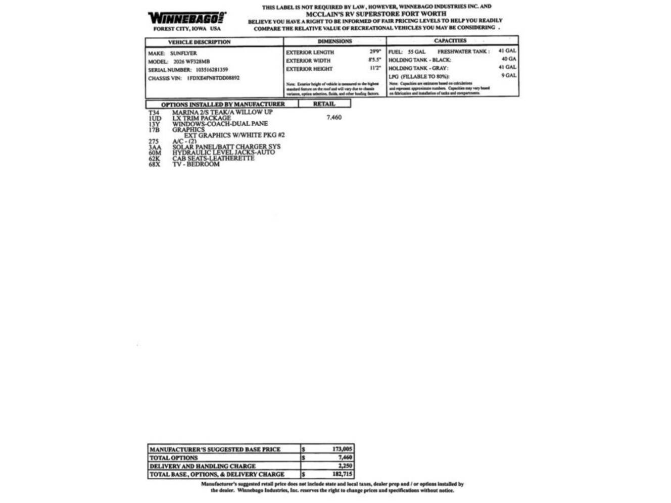 A photo of this 2026 Winnebago Sunflyer 28MB
