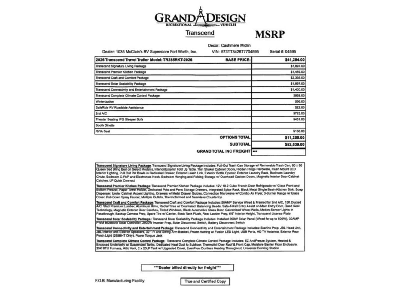 A photo of this 2026 Grand Design Transcend 285RKT