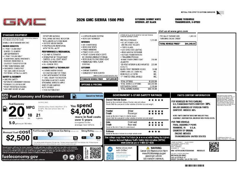 2026 GMC SIERRA 1500 PRO DBL CAB GAS SHORTBED