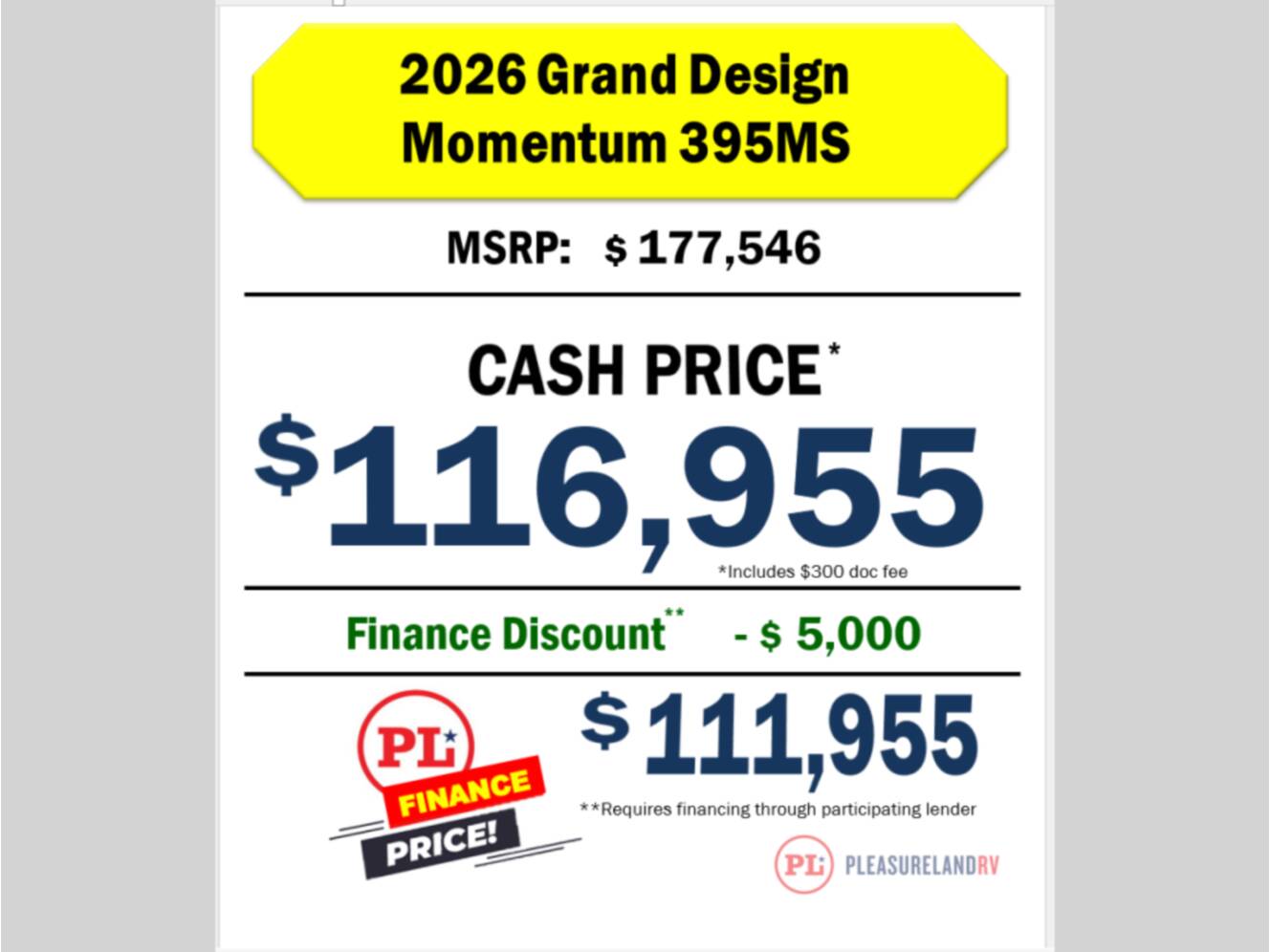A photo of this 2026 Grand Design Momentum M-Class 395MS