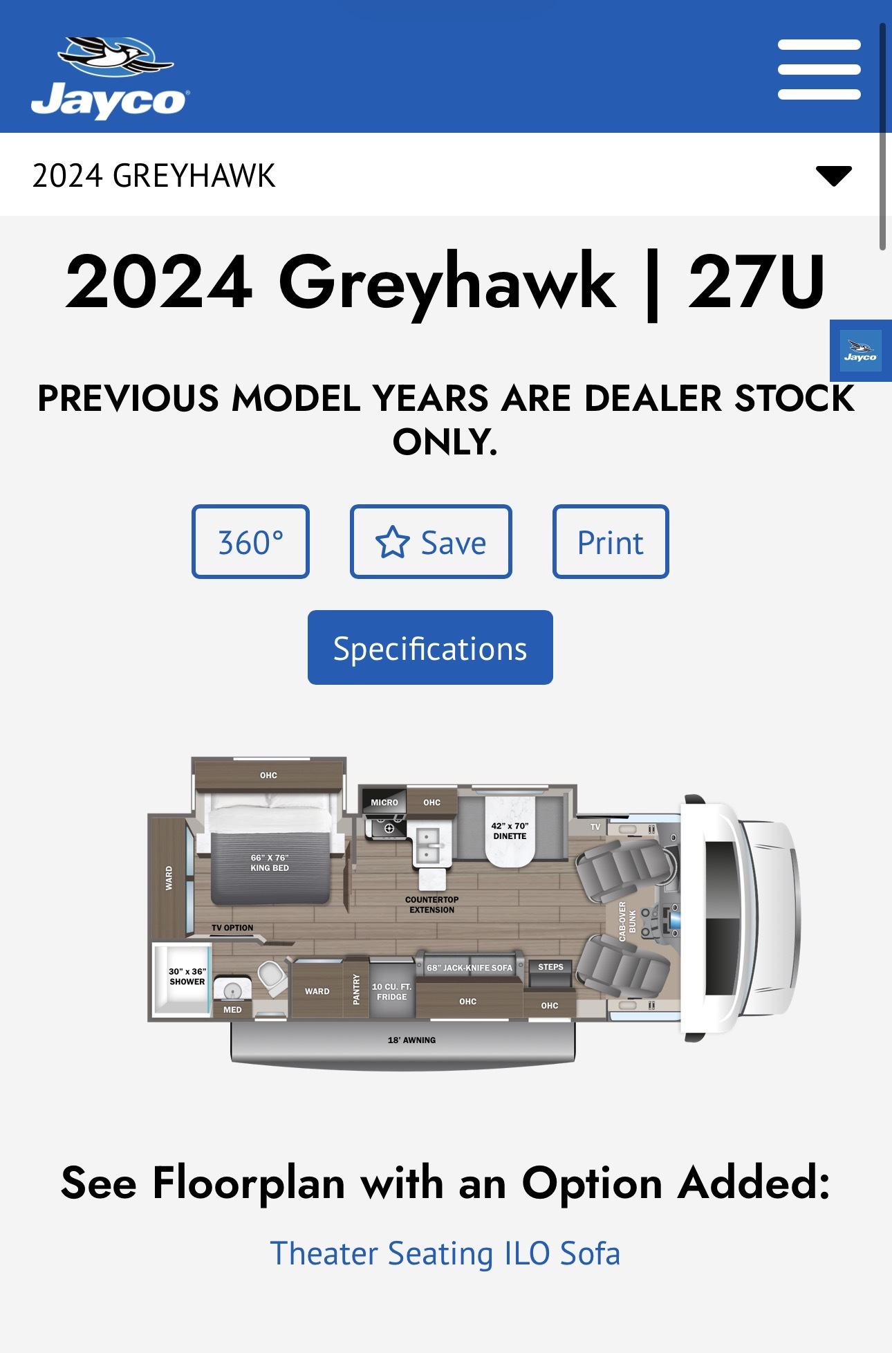 2024 Jayco GREYHAWK 27U RV