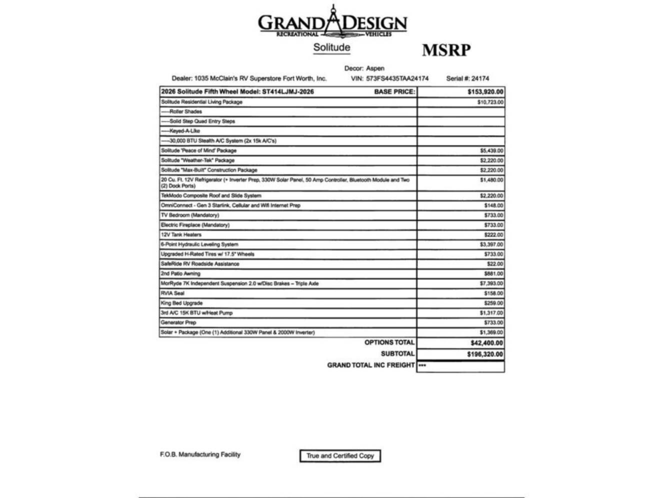 A photo of this 2026 Grand Design Solitude 414LJMJ