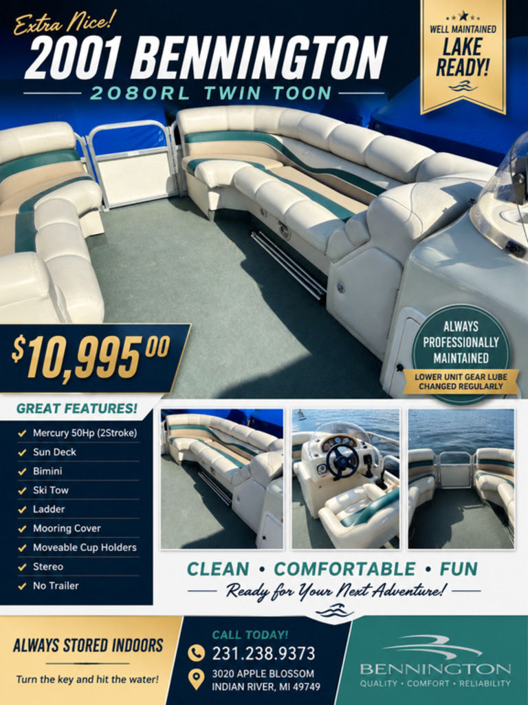 2001 Bennington 2080 RL in indian river MI