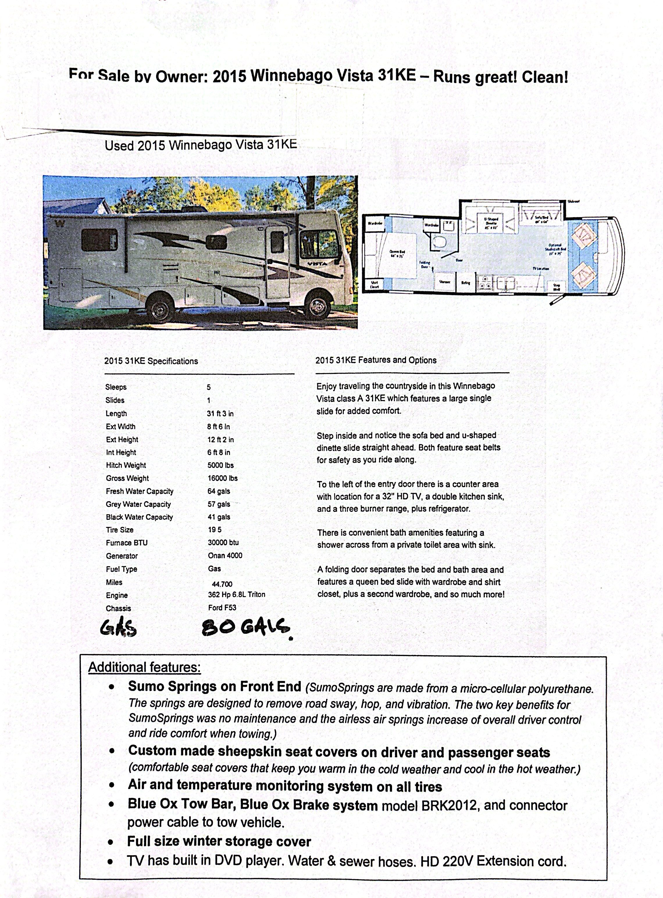 2015 Winnebago VISTA 31KE in lapeer MI