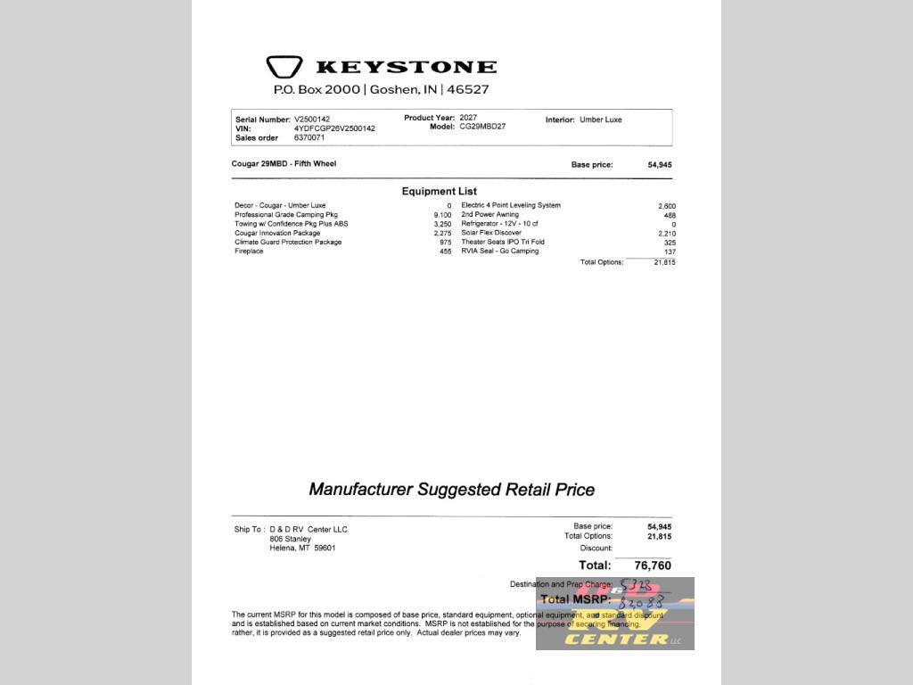 2027 Keystone Rv Cougar Half-Ton 29MBD in helena MT