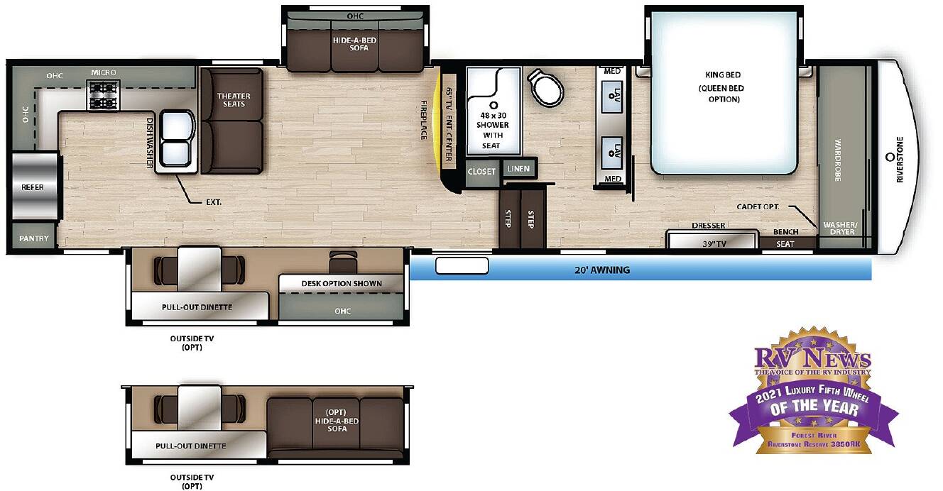 A photo of this 2021 Forest River RIVERSTONE RESERVE 3850RK