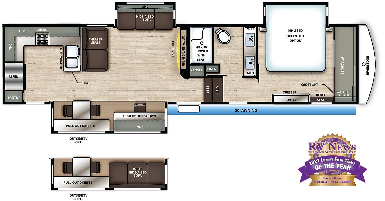 A photo of this 2021 Forest River RIVERSTONE RESERVE 3850RK